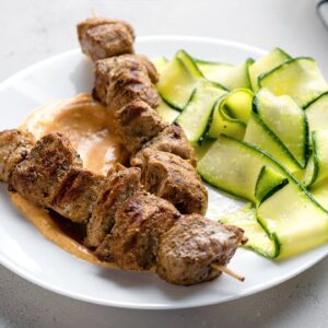 Keto Grilled Pork Skewers [with Lemony Zoodle Salad]
