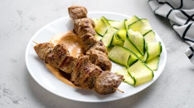 Keto Grilled Pork Skewers [with Lemony Zoodle Salad]