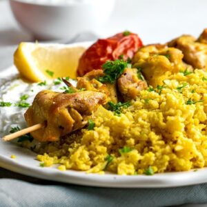 Keto Middle Eastern Skewers [with Turmeric Cauli Rice]