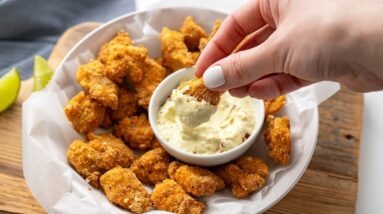 Low Carb Chicken Nuggets [with Garlic Lime Dipping Sauce]